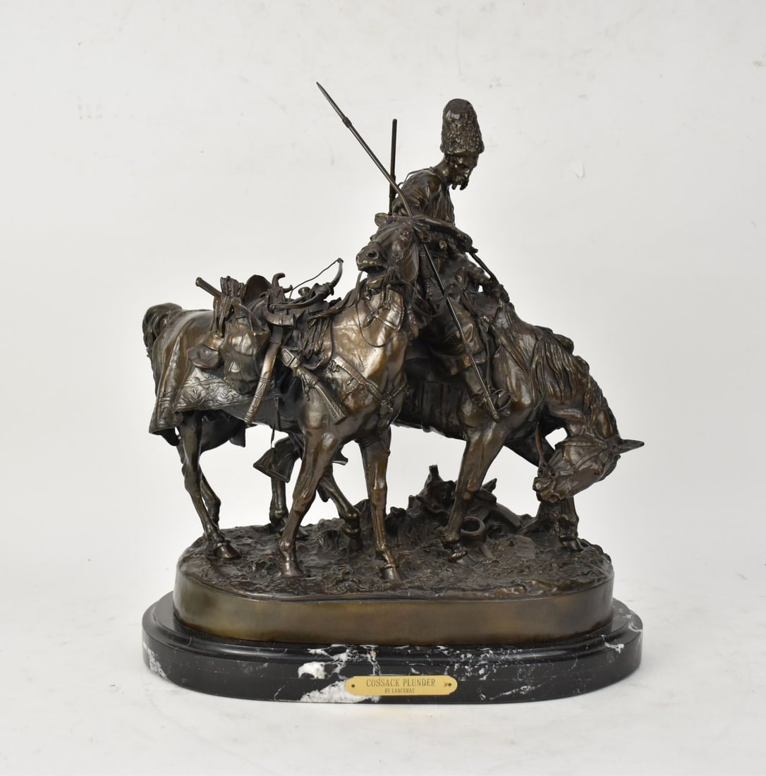 After E. Lanceray, Large bronze figure "The Cossack Plunder", 19 1/2"h x 18"w base (1 of 10)