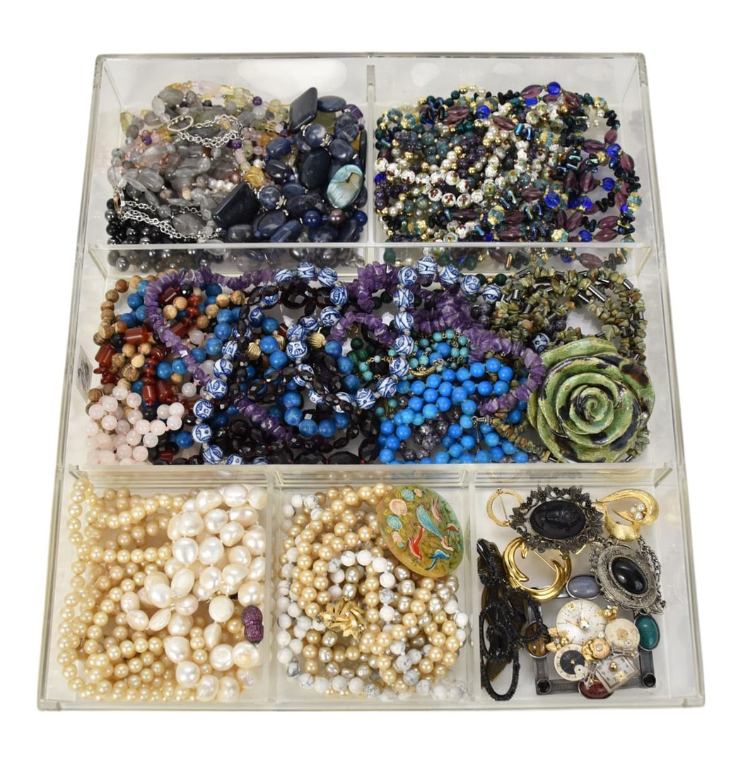 Large Lot of Custom & Semi precious Stone Jewelry Lot.  Amethyst, Carnelian, Garnet,  Quartz, (1 of 9)