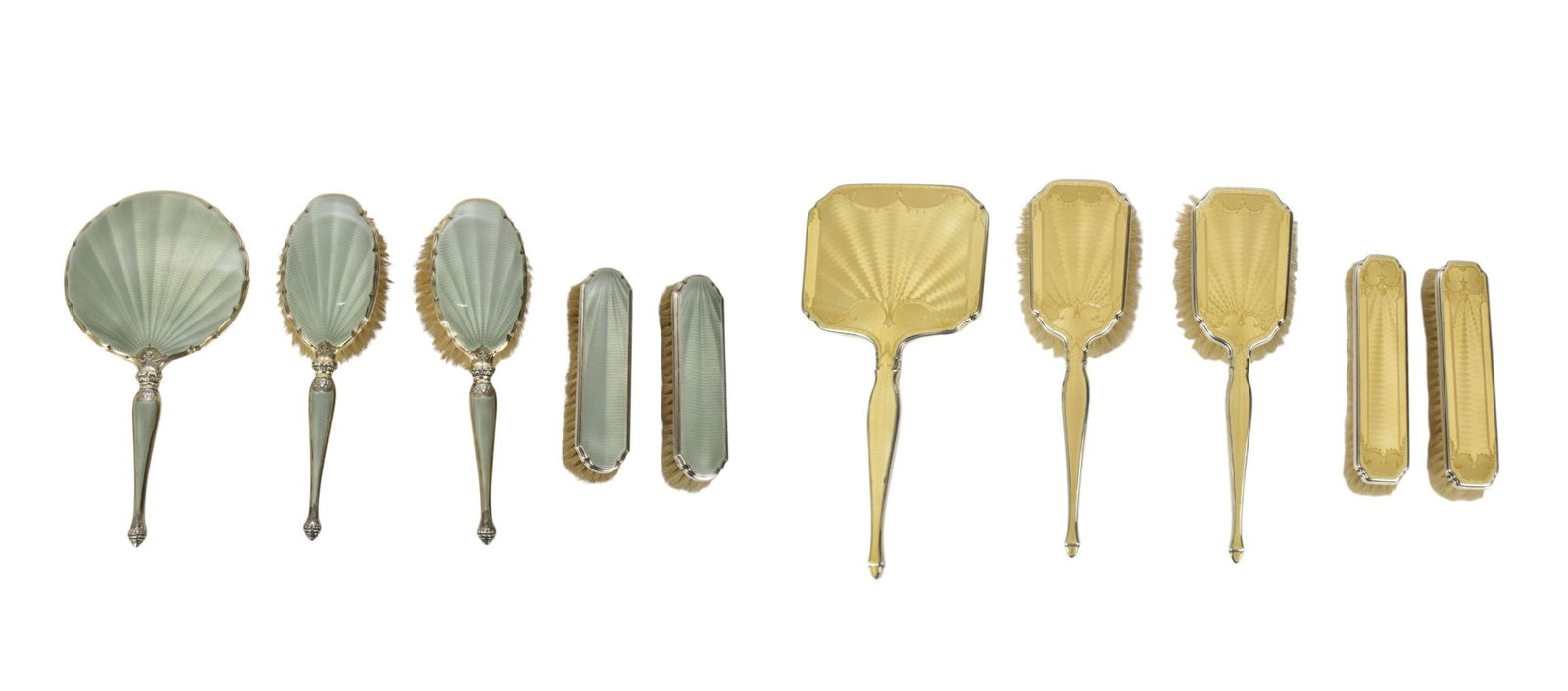 Vanity Dresser Set, incl; 5 Pcs, (No Case) Beautiful Yellow Design, All Stamped with English (1 of 18)