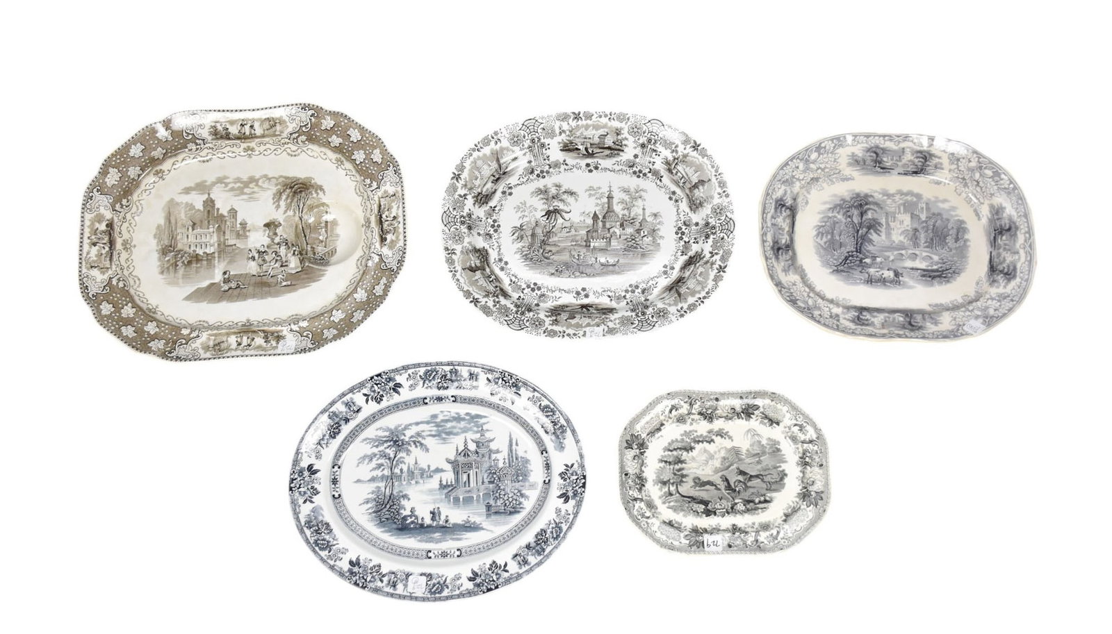5 Assorted 19th c. English Brown Transfer Platters, Doulton Madra, Haddon, Marmora and Italian Lakes (1 of 13)