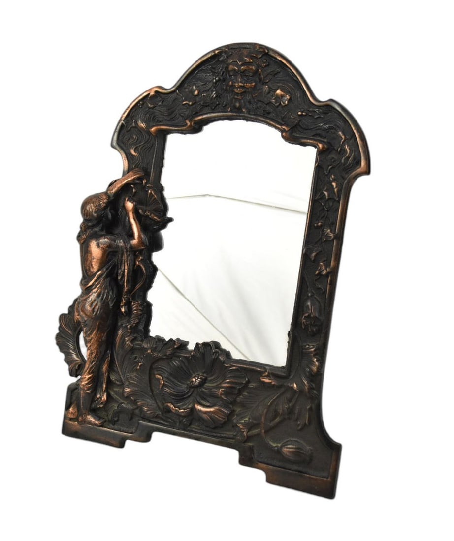 Art Nouveau Style Iron Framed Figural Mirror with Copper Finish, 17"h x 12"w (1 of 6)