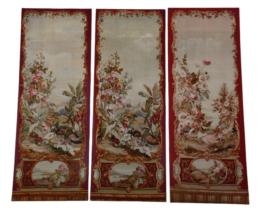 A SET OF THREE AUBUSSON VERDURE TAPESTRY PANELS-SECOND HALF 19TH CENTURY. Woven in wools, each panel (1 of 6)