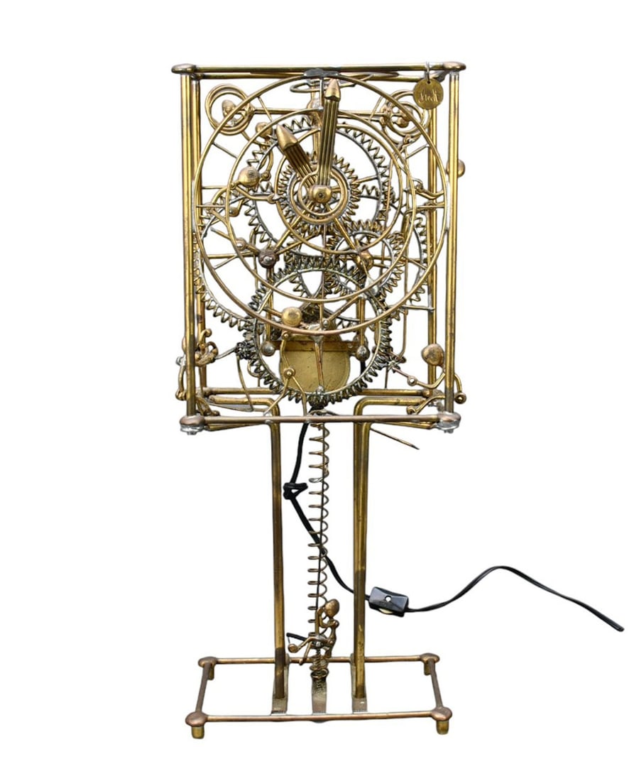 Seven Man Clock for Kinetico Studios- ca. 1992.  Brass Skeleton Clock with moving figures, 17 1/2"h (1 of 15)