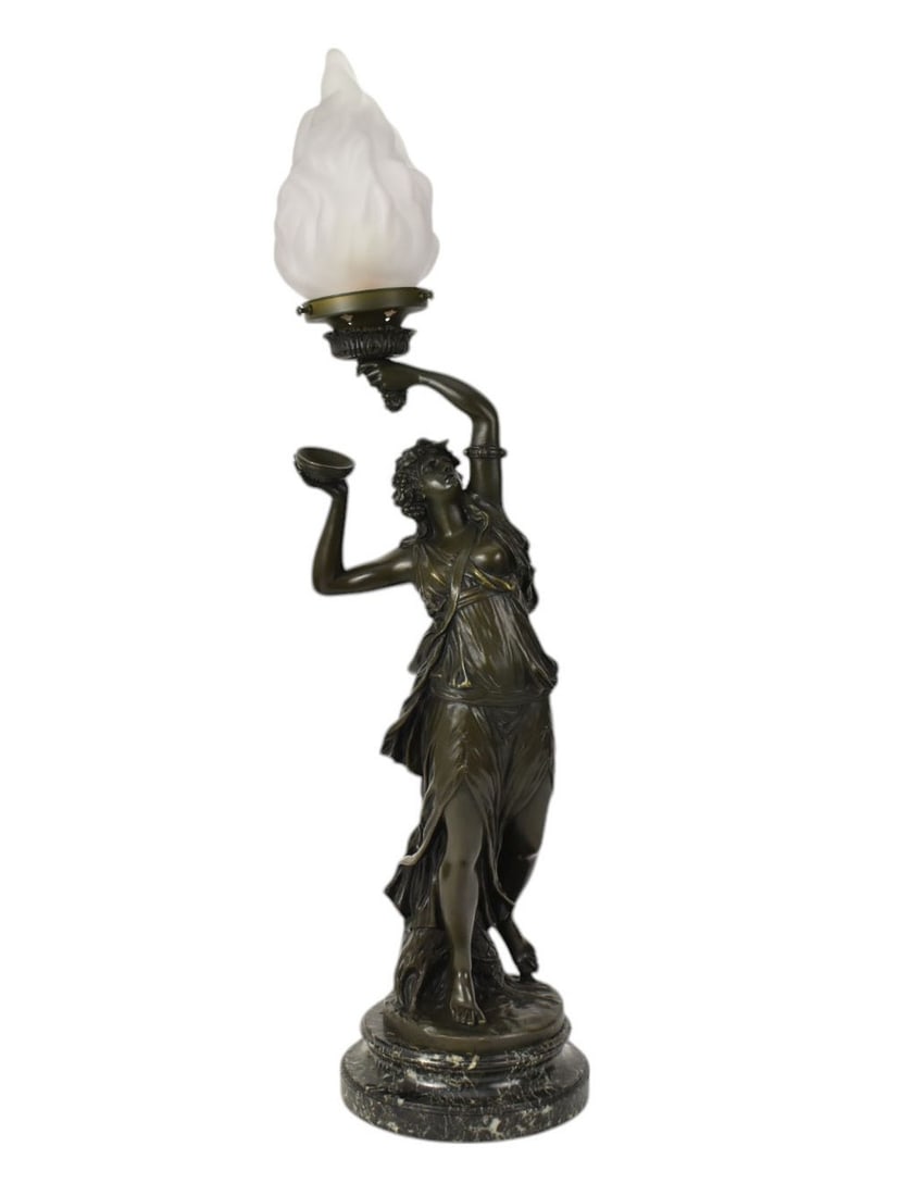 After Clodion, French Bronze Figural Bacchanalian Torchere - Patinated bronze figural lamp, (1 of 5)