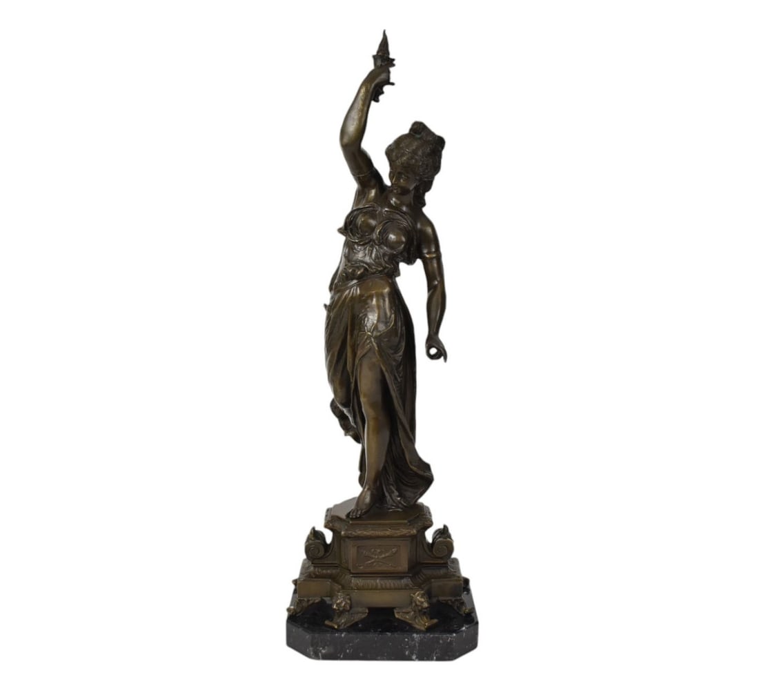 A French Bronze Figure of Lady Liberty - A patinated bronze figure of a classically styled female (1 of 6)