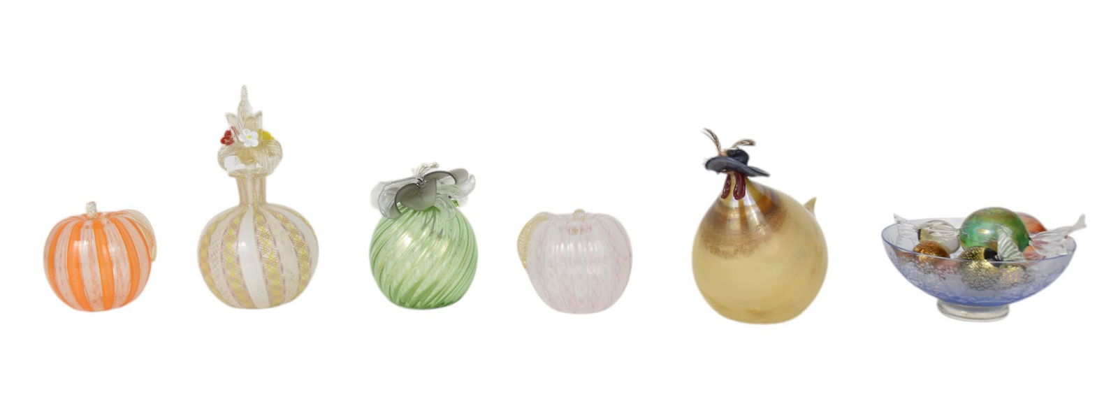 Collection of Venetian Art Glass - Including a candy bowl (6" dia.) with 8 hand-blown candy pieces; (1 of 6)