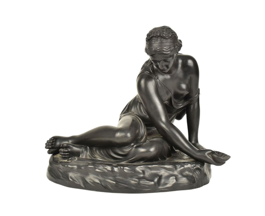 Wedgwood Black Basalt "Nymph at Well" Sculpture, C. 19th Century - English. A polished black basalt (1 of 9)