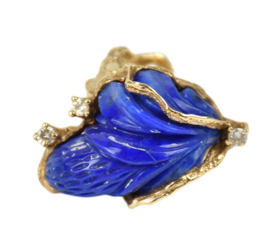 14K Yellow Gold Carved Lapis Brutalist Ring, Size 7.5 Wt. 15.4 grams (1 of 5)