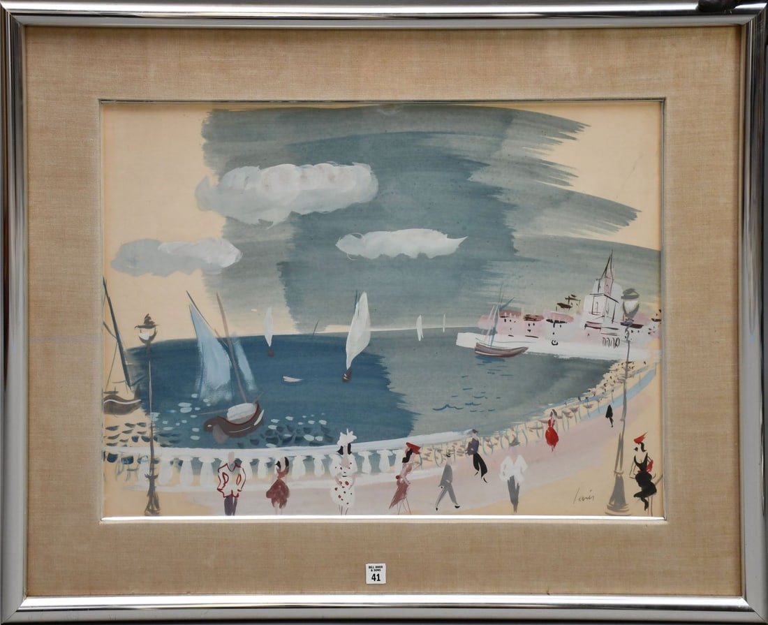 Charles Levier (French,NY,CA,1920-2003) watercolor on paper, "Promenade des Anglars, Nice", signed: Charles Levier (French,NY,CA,1920-2003) watercolor on paper, "Promenade des Anglars, Nice", signed lower right, 21" x 29" sight, 31 1/2" x 39" overall