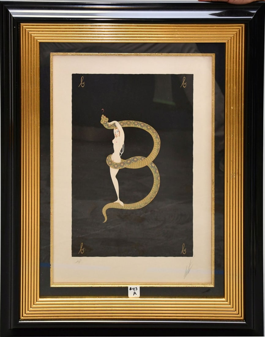 Erte, "Letter B", rare limited edition serigraph, framed,1976,  pencil signed lower right, 19" x 14" (1 of 6)