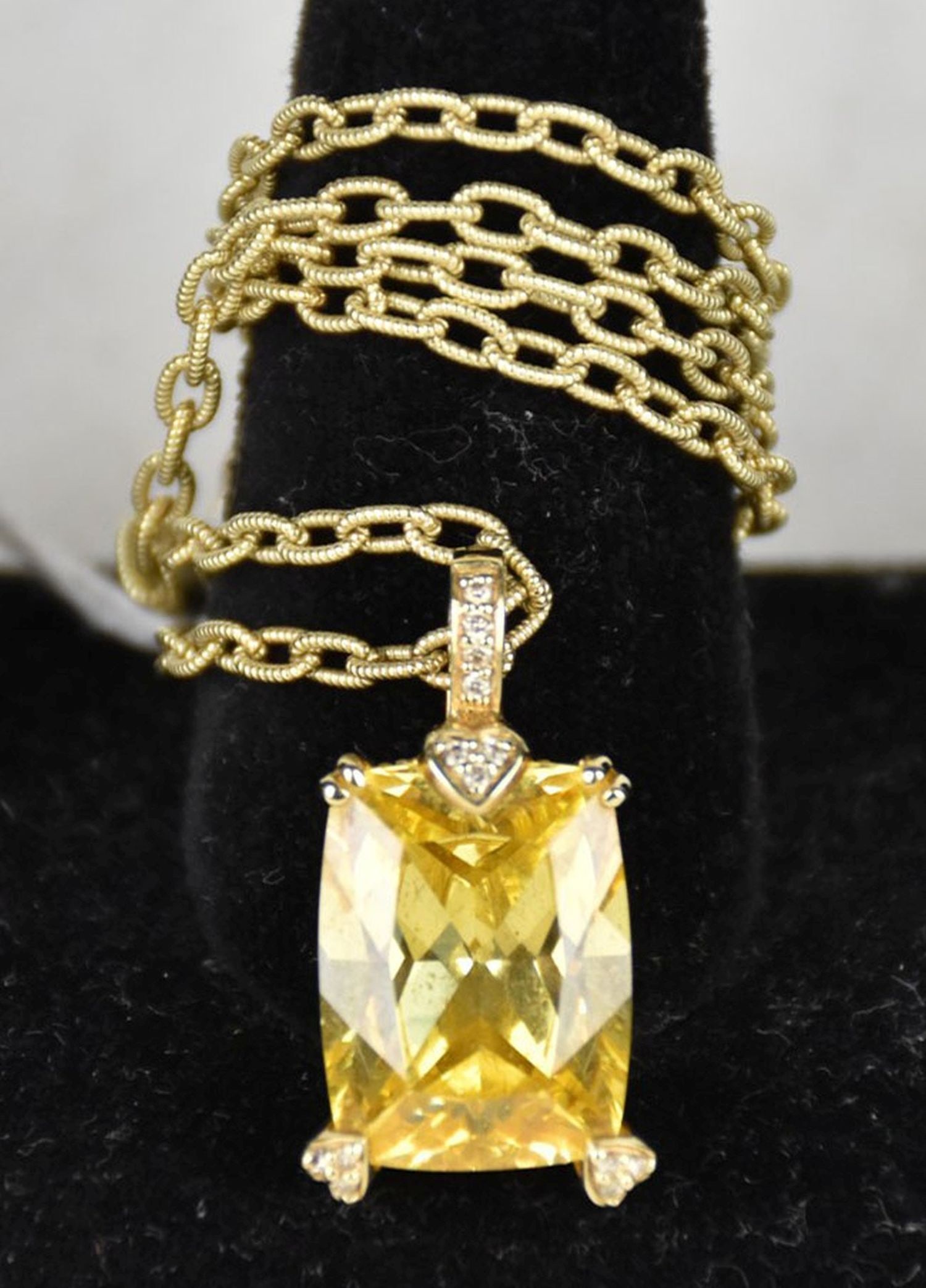 14K Yellow Gold Necklace with Citrine Pendant. Necklace 16" Pendant 1" x .5", total wt. 19.7g (1 of 6)