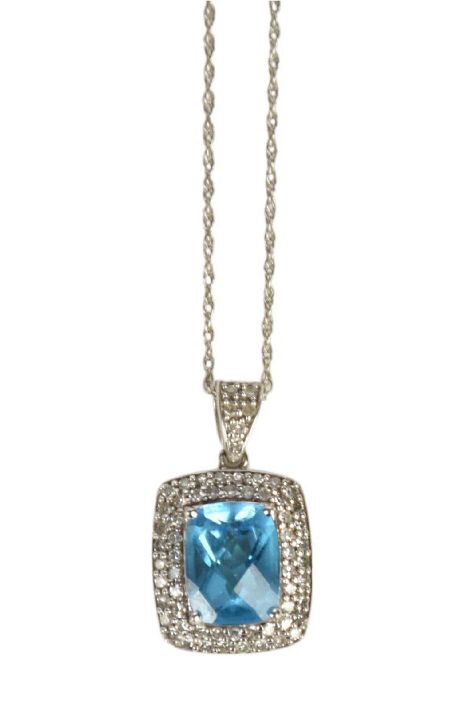14K White Gold Blue Topaz Pendant Necklace. Topaz Pendant with diamond accents .75" x .5" Necklace (1 of 7)