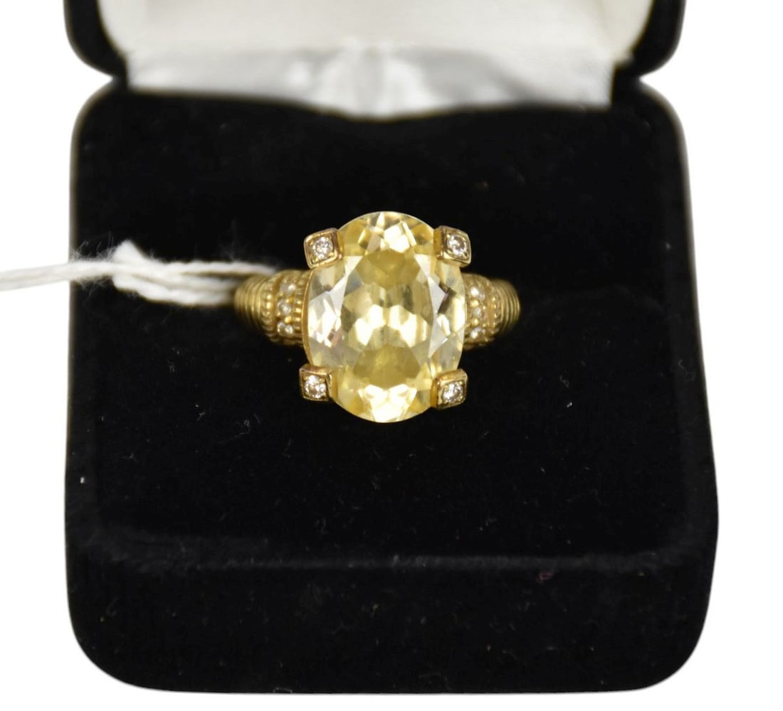 14K Yellow Gold Judith Ripka Diamond Citrine Ring. Size 4.5 wt. 12 grams (1 of 7)