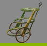 ALDO TURA Italian Mid-Century, Green Goatskin Lacquered Rolling Tea/Bar Cart., 3 Graduated Glass