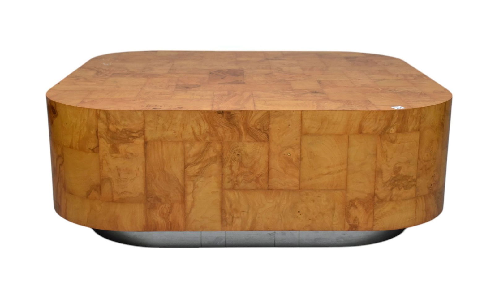 PAUL EVANS Modern Burled Wood & Chrome Base Coffee Table with Waterfall Edges, Signed Paul Evans, (1 of 6)