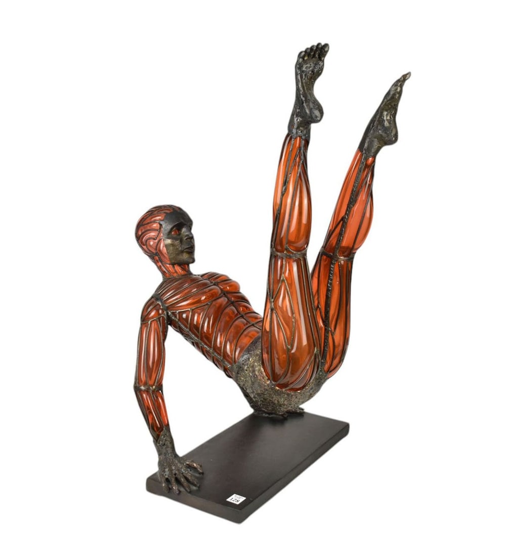 David Bennet (American, b. 1941) Acrobat Sculpture - Salmon/Rose blown glass and bronze. Depicting a (1 of 11)