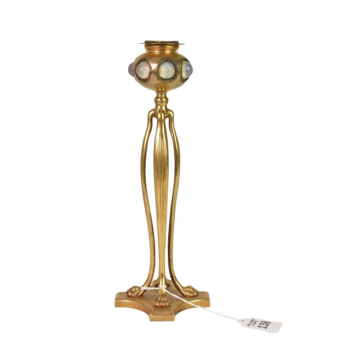 Tiffany Studios Cat's Paw Candlestick, C. 1910  - A gilt bronze candlestick raised on four "cat's (1 of 7)