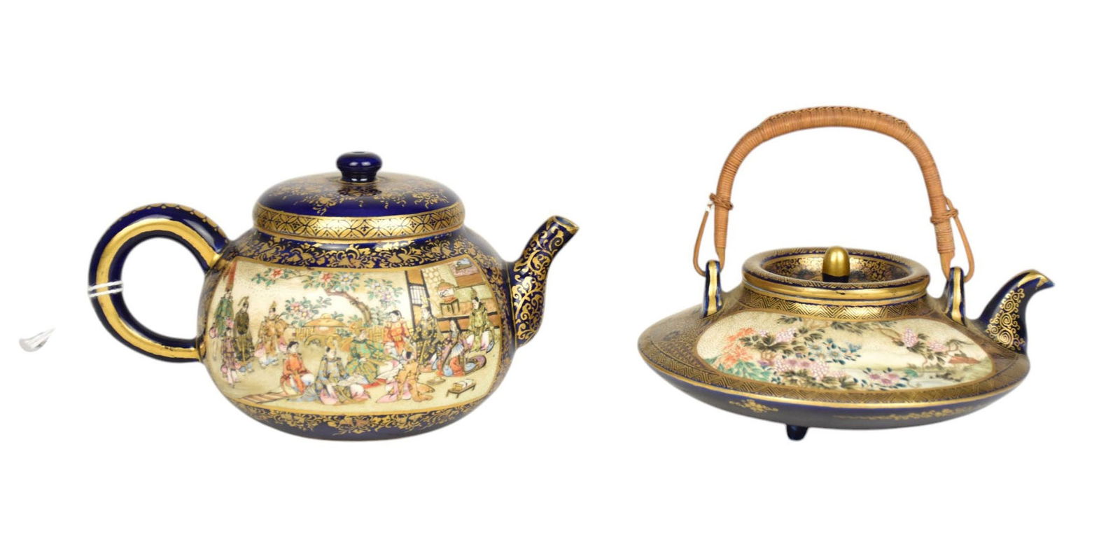 Two Japanese Satsuma Kinkozan Signed Teapots, Meiji Period - Two small Satsuma pottery teapots. Each (1 of 13)