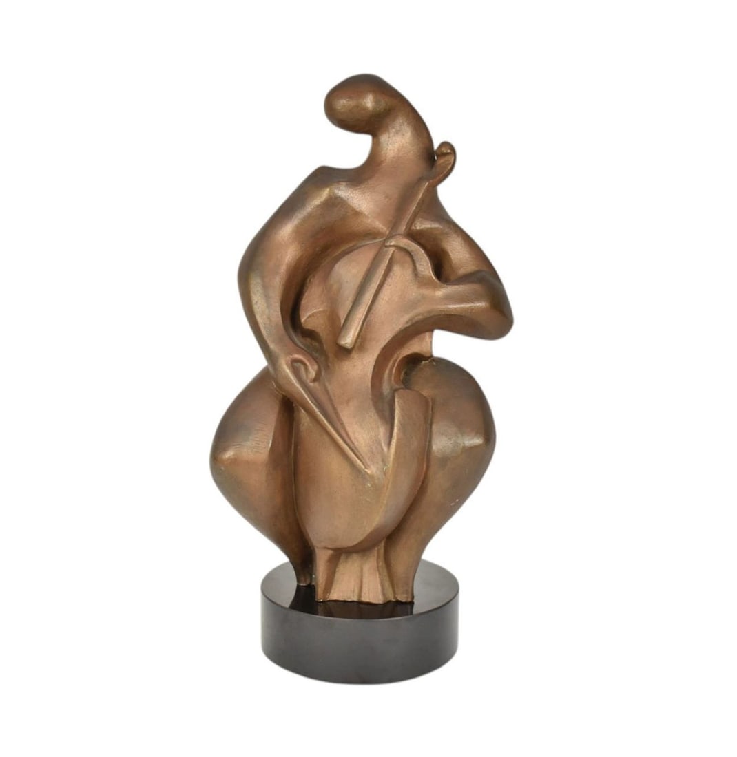 Hugo Robus (American, 1885-1964) "Cellist" Figural Bronze Sculpture - C. 1950. Bronze with golden (1 of 9)