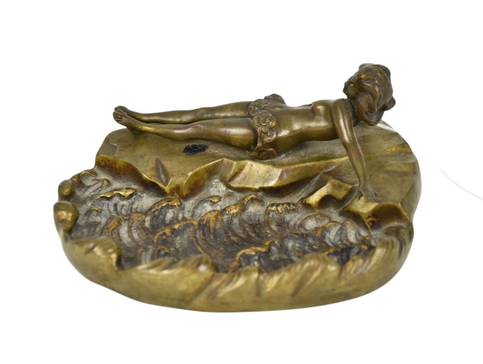 Antique Erotic Bronze Figural Cigar Cutter - C. Early 20th century. A patinated bronze erotic: Antique Erotic Bronze Figural Cigar Cutter - C. Early 20th century. A patinated bronze erotic figural cigar cutter with ashtray. Unmarked but in the style of Carl Kauba (Austrian). Depicting a nude fe