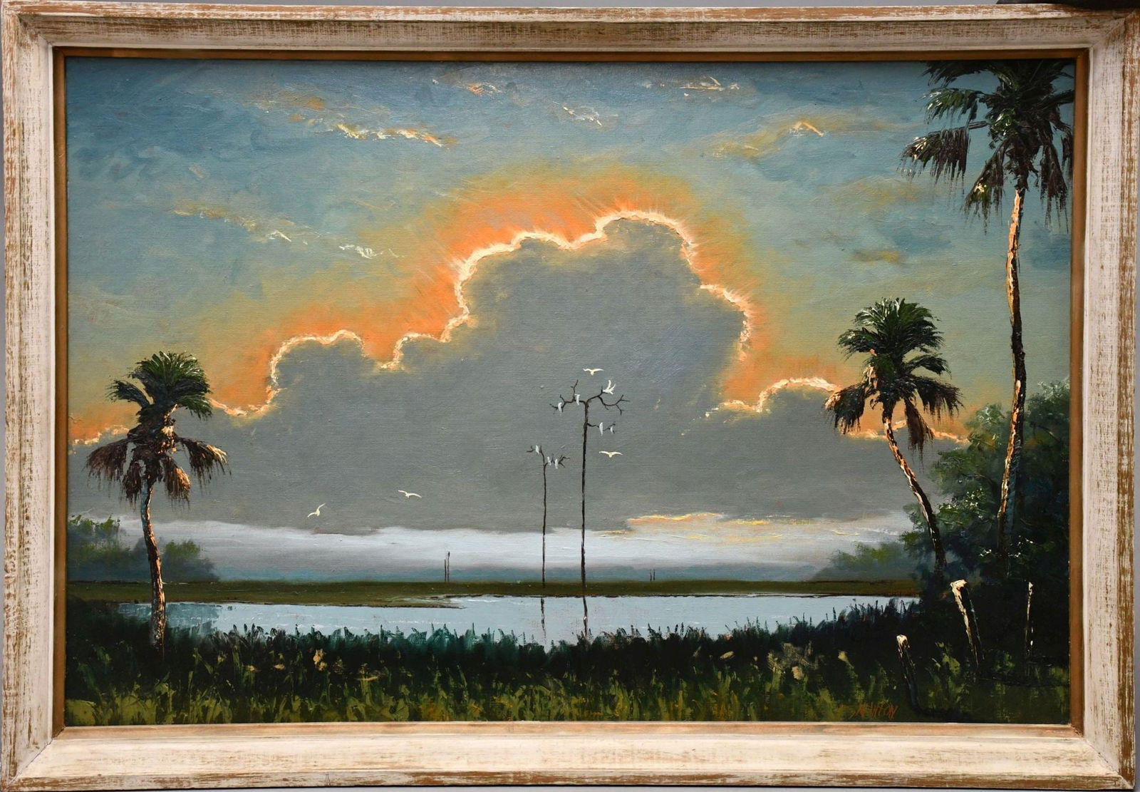 FLORIDA HIGHWAYMEN, Sam Newton, River/Everglades Sunset, oil on Upson board, signed (1 of 6)