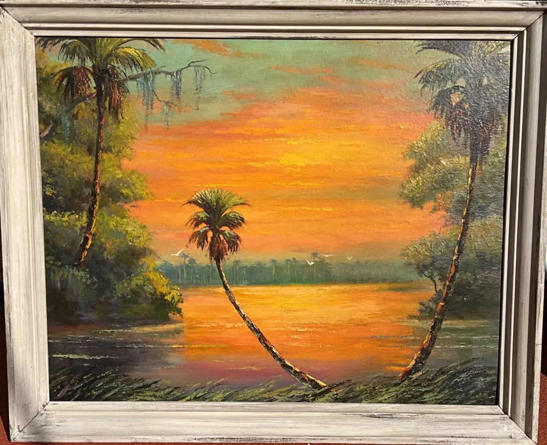Florida Highwaymen? Unsigned , Sunset Everglades Scene. Upson board 24 x 30 inches (1 of 7)