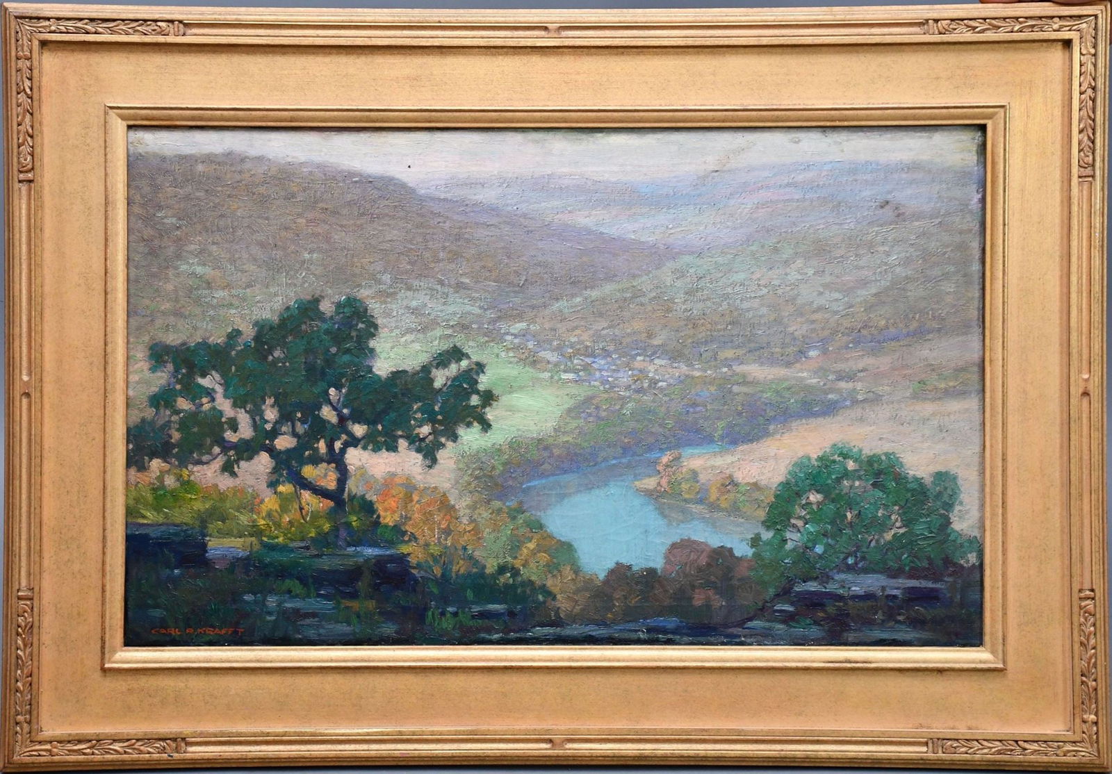 Carl Rudolph Krafft (American 1884 - 1938) oil on canvas, Landscape with Rolling Hills and Lake, (1 of 4)