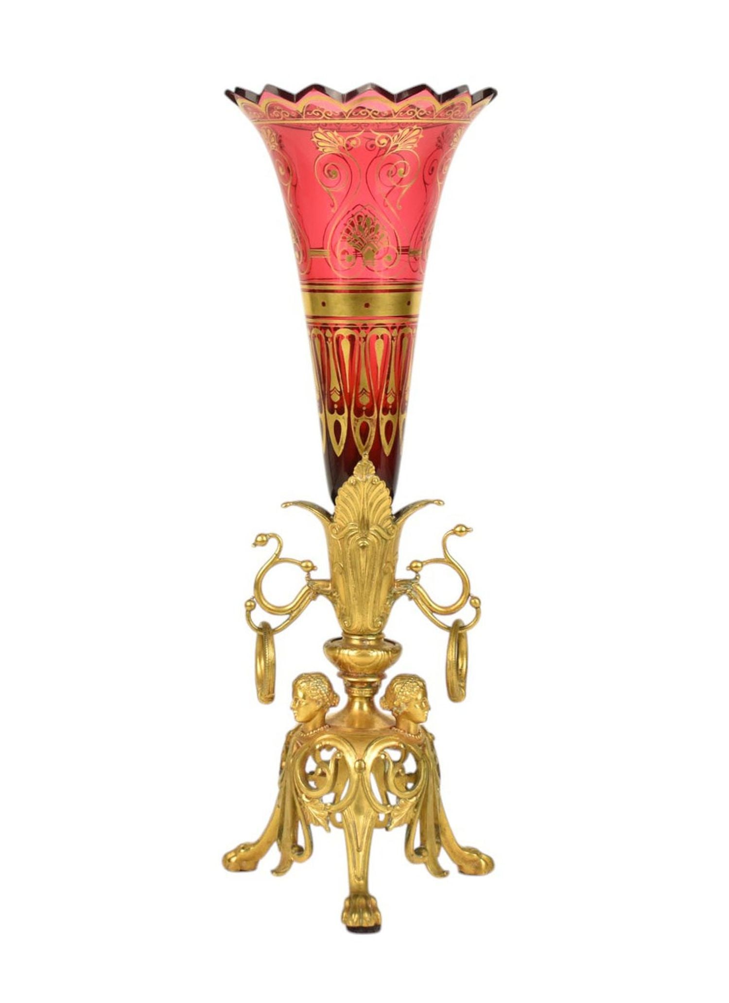 French Bronze Epergne with Cranberry Glass Insert with Gilded Accents, 18"h x 7"w (1 of 10)