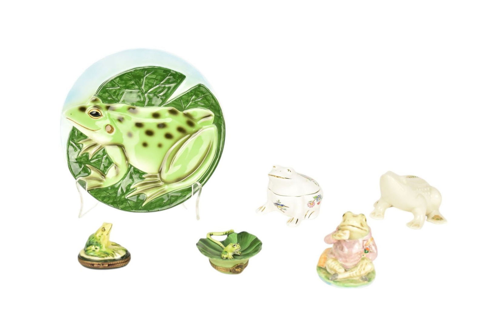6 pcs. Porcelain Frog Lot, 2 Limoges, Aynsley, Lenox & Plate, 2 1/2" tallest (1 of 16)