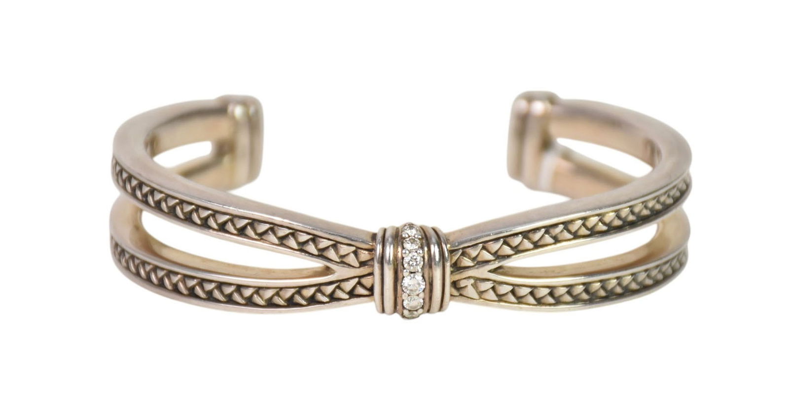 Sterling Silver Scott Kay Equestrian Double Braided Diamond Cuff Bracelet.  Wt. 58 grams , size 5.5 (1 of 6)