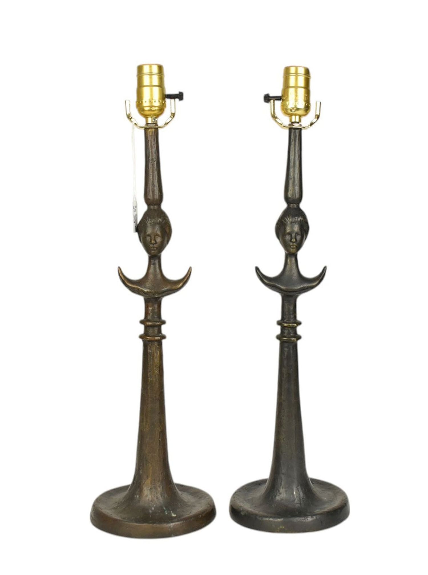 Pair Bronze Giacometti Style Figural Lamps - A pair of bronze table lamps. Each with a Giacometti (1 of 7)