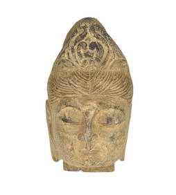 Antique Chinese Carved Stone Quan Yin Head - Carved Buddhist female depiction of Quan Yin. Carved of (1 of 6)