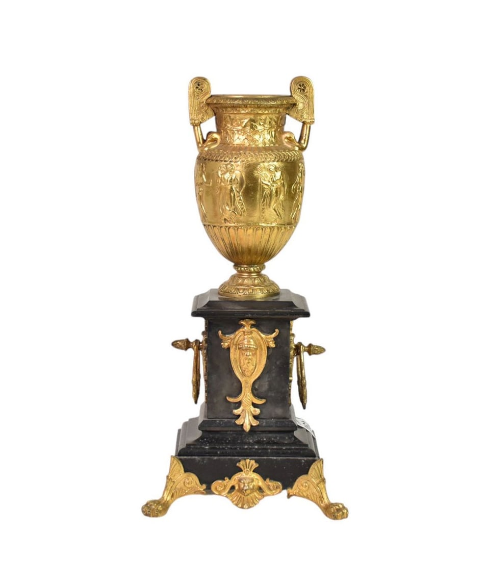 French Gilt Bronze & Marble Empire Period Urn - C. 19th century. French in the Grecian style; gilt (1 of 9)