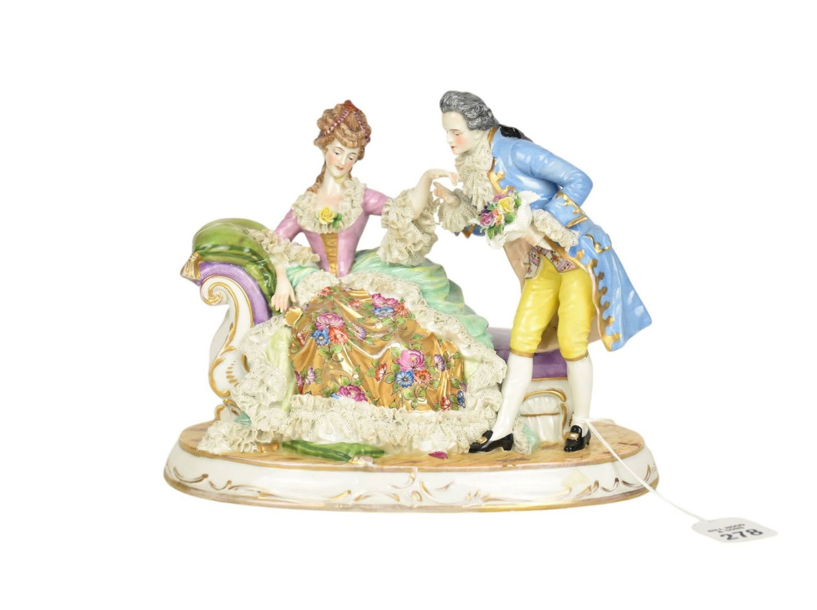 Meissen German Porcelain Figural Group of Courting Couple - A porcelain figural group of a man (1 of 10)