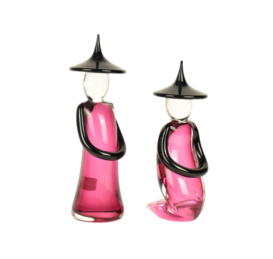 Two Italian Murano art glass figures, tallest is 11 1/2"h x 3 1/2"dia (1 of 6)