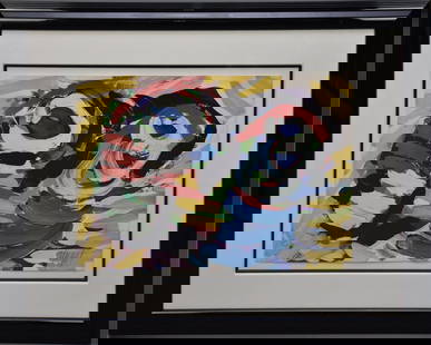Karel Appel (Dutch 1921-2006) lithograph- two abstract figures, pencil signed and edition 40/160, 21: Karel Appel (Dutch 1921-2006) lithograph- two abstract figures, pencil signed and edition 40/160, 21 1/2 x 29 1/2 inches