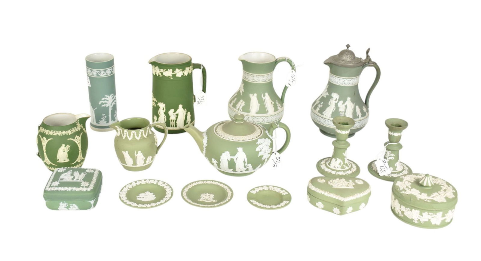 15 Assorted Wedgwood Jasperware Tableware's, Assorted Colors, Pitcher with Pewter Lid (8 1/4"h) and (1 of 15)