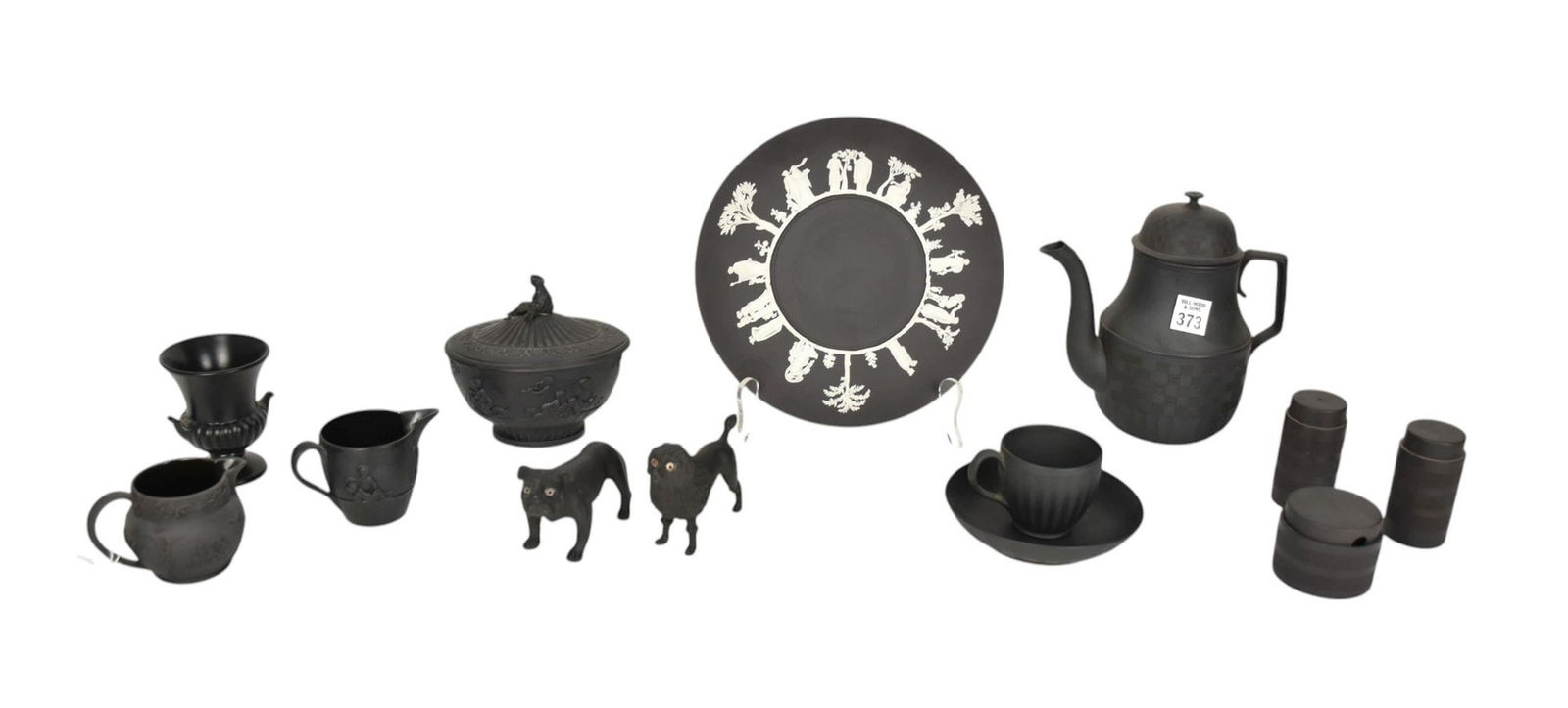 13 Assorted Wedgwood Black Basalt Tableware's (One Jasperware) including 2 Dogs with Glass Eyes (1 of 12)