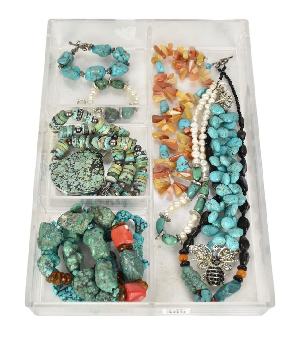 Turquoise Jewelry Lot. 7 necklaces a few with sterling clasp, 2 Bracelet and 1 Sterling & Turquoise (1 of 6)