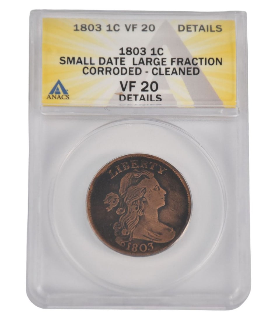 1803 Draped Bust Large Cents : Fraction 1 Over 000 Small Date Corroded Cleaned VF ANACS (1 of 4)