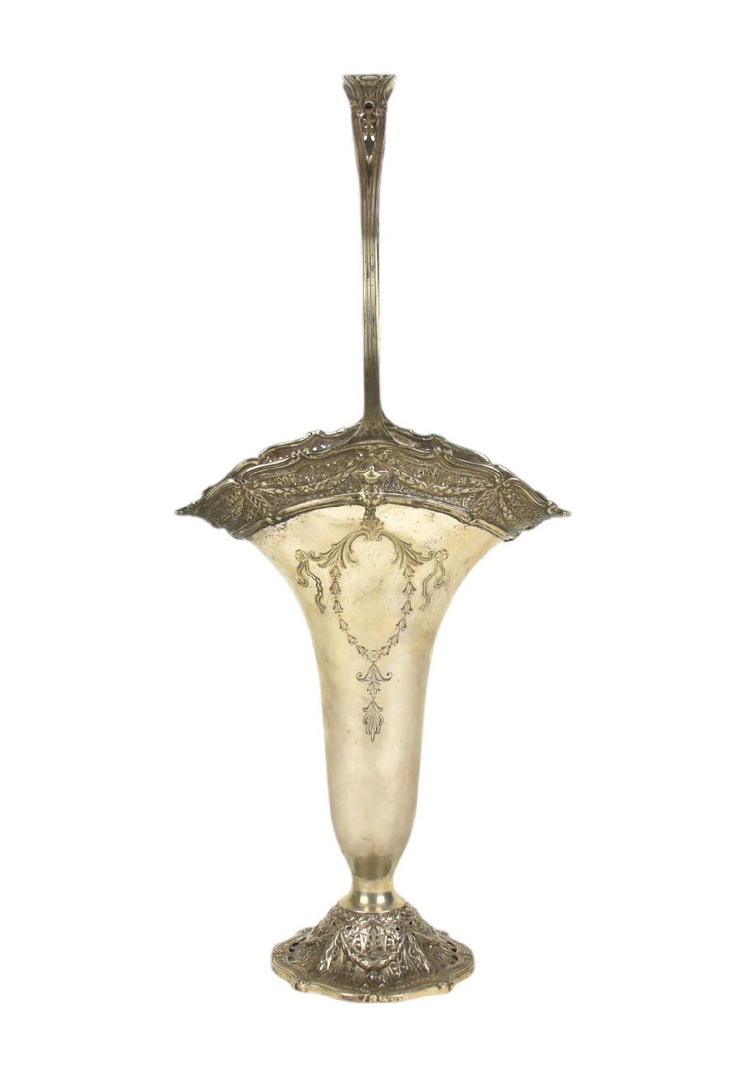 Shreve & Co. Sterling Silver Wedding Basket, Reticulated Base & Rim, (Base Loaded), 26ozt, 21"h x (1 of 9)