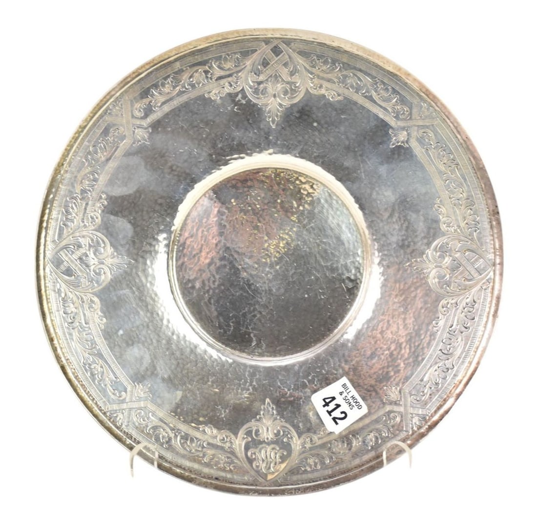 Gorham Sterling Silver Round Hammered Tray, 12 ozt, 11"dia, marked for Gorham, # 1390A (1 of 6)
