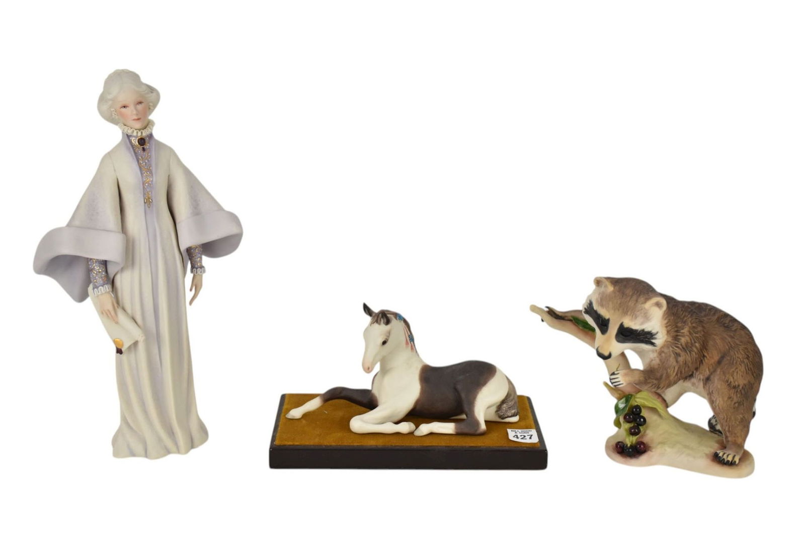 3 Cybis Figurines: American c. 1973-1976, bisque porcelain.  1) Portia – 13 ½" h, from (1 of 6)