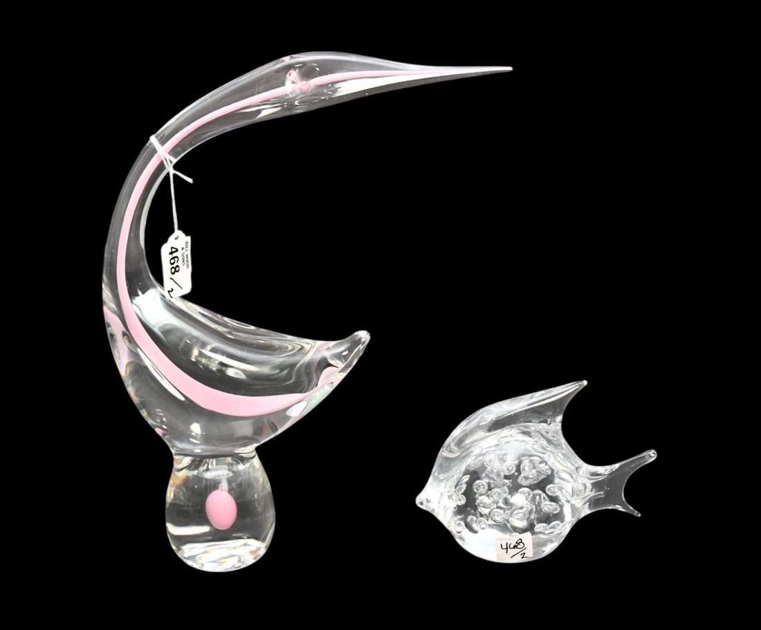 2 Pcs. Murano Glass, Signed Seguso Fish (4 3/4"h x 7"w) AND Waterfowl Bird, Signed Gino Cendese (13 (1 of 7)