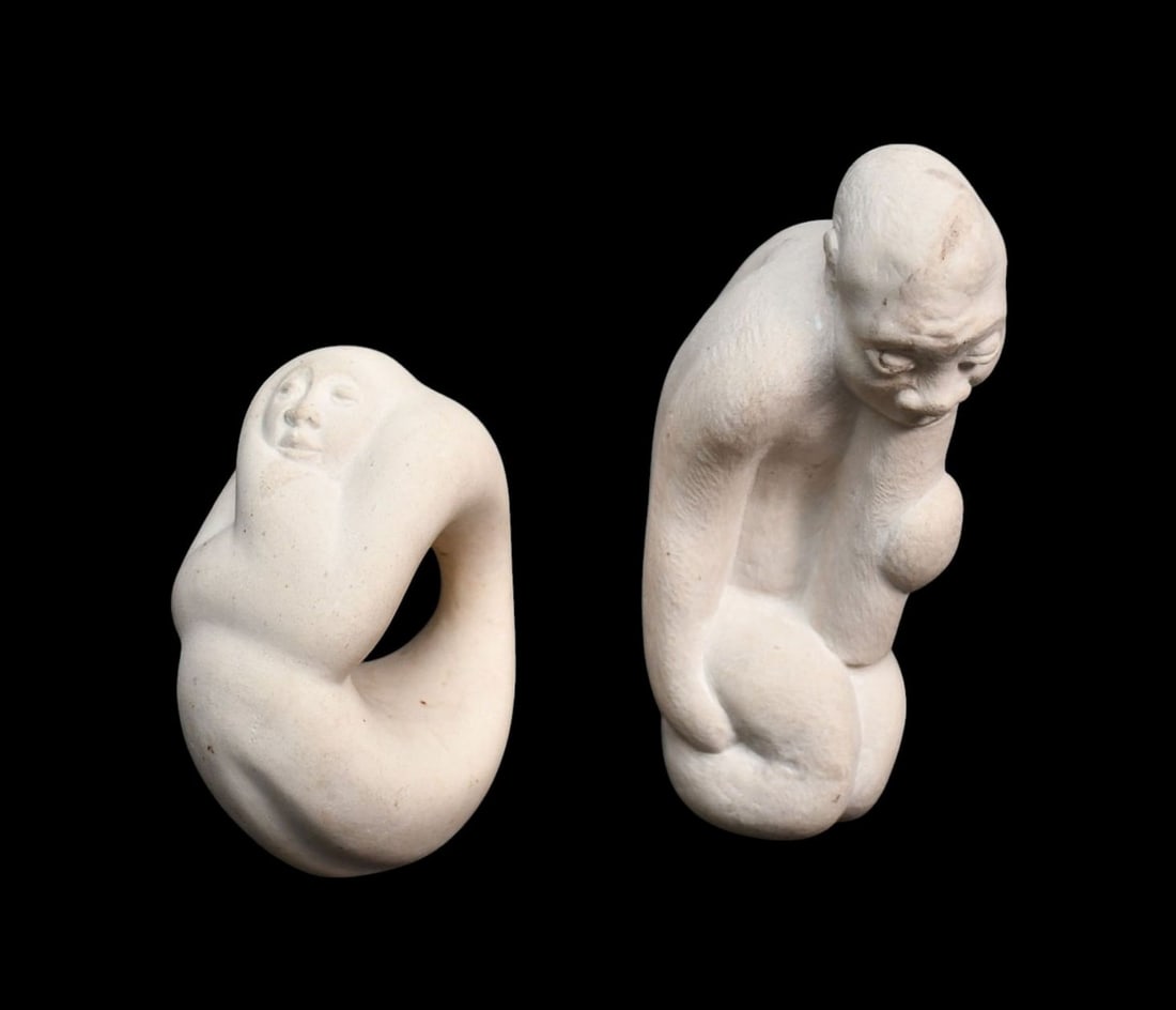 2 Georges Laratte Abstract Carved Figure Stone Sculptures Signed, 6-1/2 7 4-1/2 inches (1 of 6)