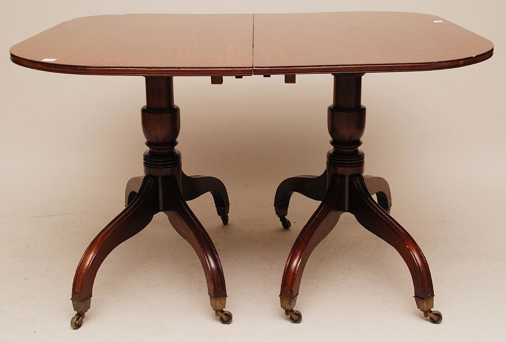 19th c. French/English double pedestal dining tabl: 19th c. French/English double pedestal dining table
