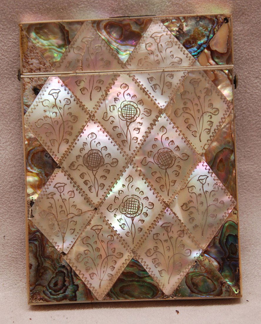 Abalone & Mother of pearl card case, 4 1/8"h: Abalone & Mother of pearl card case, 4 1/8"h