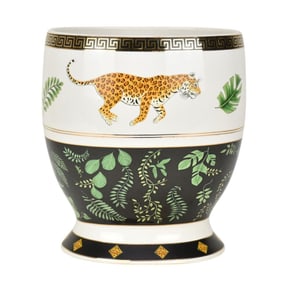 Lynn Chase Porcelain Vase, Leopard with Fern, 9 1/2"h