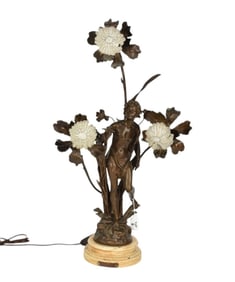 Bronze 3 Light Figural Sculpture, Label LYS-Par Bruchon, 26"h