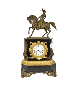 Figural Slate & Bronze Mantel Clock, Honore Pons, Paris, France, C. 1840s - A 19th century French